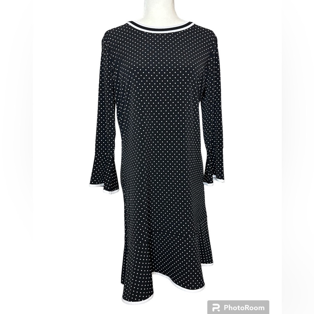 Michael Kors Black White Polka Dot Flare Bell Sleeve Knit Dress Medium